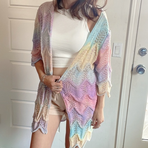Vibrant Ombre Lightweight 1/2 Sleeve Open Front Cardigan - Picture 6 of 17